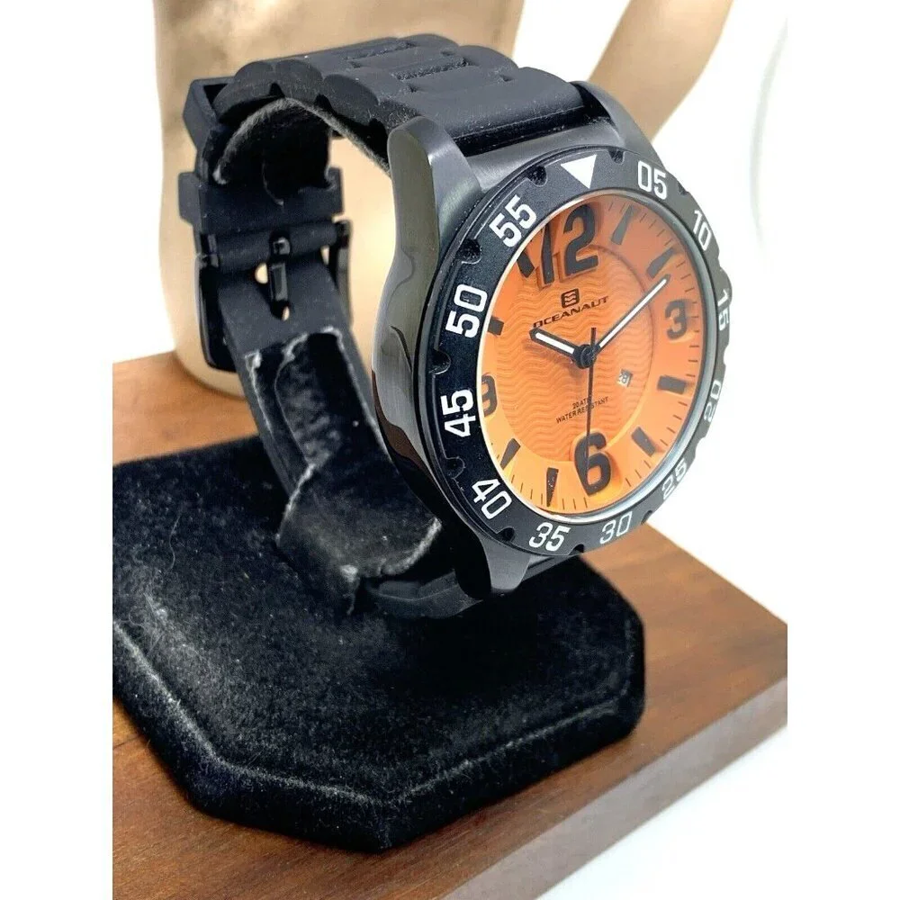 Oceanaut Men's Watch OC2712 Quartz Aqua One Orange Dial Black Rubber Ban…